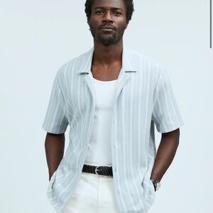 Men’s Madewell Striped Light Blue Short Sleeve Shirt Sz L